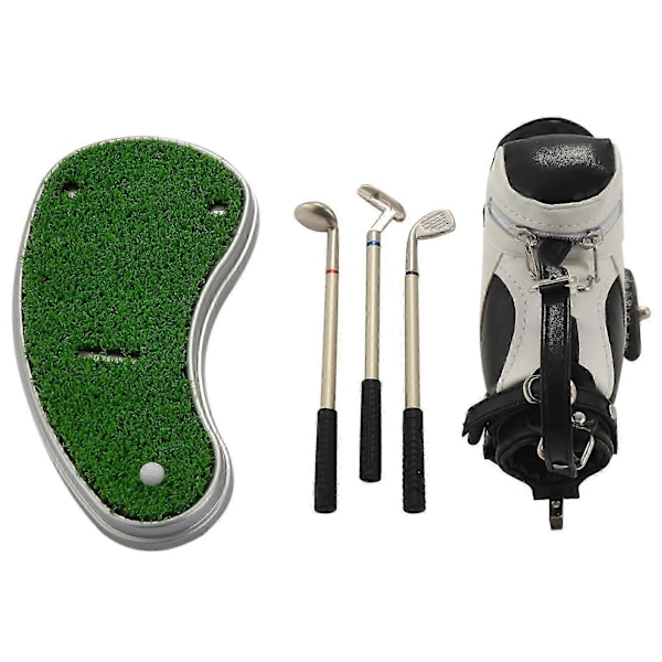 Golf med golfbagholder, nyhetsgaver med 3 stk. aluminiumspenn, kontorpult golfbag-pennholder