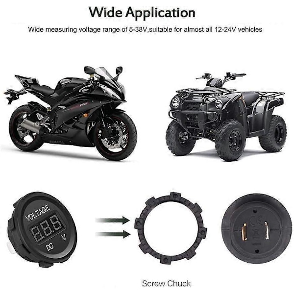12-24V DC Voltmeter LED Digital Display Vattentät för Båt Motorcykel Lastbil Marin (Blå)