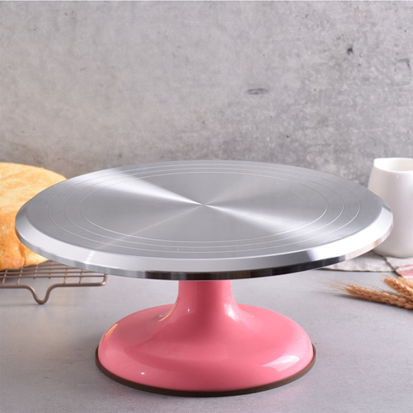 10 tommers roterende kakedekorasjonsstativ Profesjonell aluminiumslegering kake dreieskive for hjemmekakedesign Tilbehør Rosa