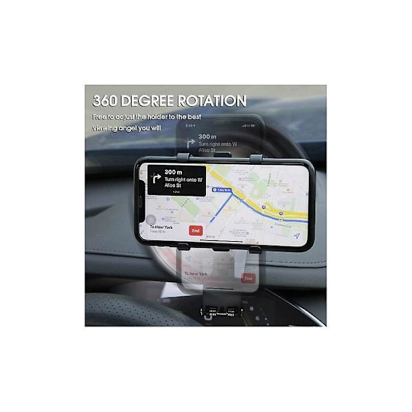 Biltelefonholder 360 Graders Rotation Instrumentbræt Mobiltelefonholdere Bil Biltelefonholder til GPS og 4-7 tommer Smartphones 1 stk Sort
