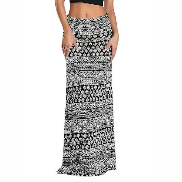 Leopard Print Bohemian Maxi Kjole til Kvinder M Safflower på sort baggrund