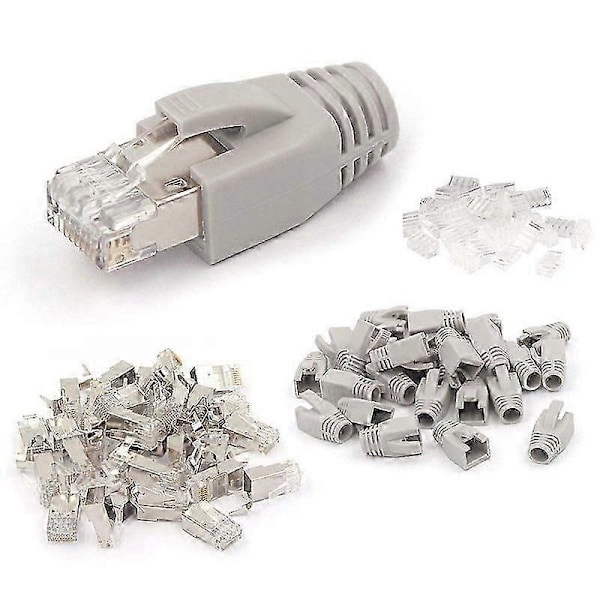 20 Pakke CAT7 Skjermet RJ45 Kontakt Cat6A Cat7 RJ45 Modulær Plugg med Lastestang og RJ45 Strekkavlastning