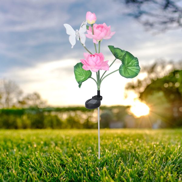 Solcelledrevet lysstyring Lotus-stil farverig LED-plænelampe til havegård sommerfugl