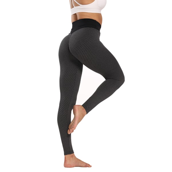 Sportleggings Lätt Andas Hög Midja Plisserad Höftlinje Hudvänlig Nylon Spandex Mjuka Sportbyxor Svart XL