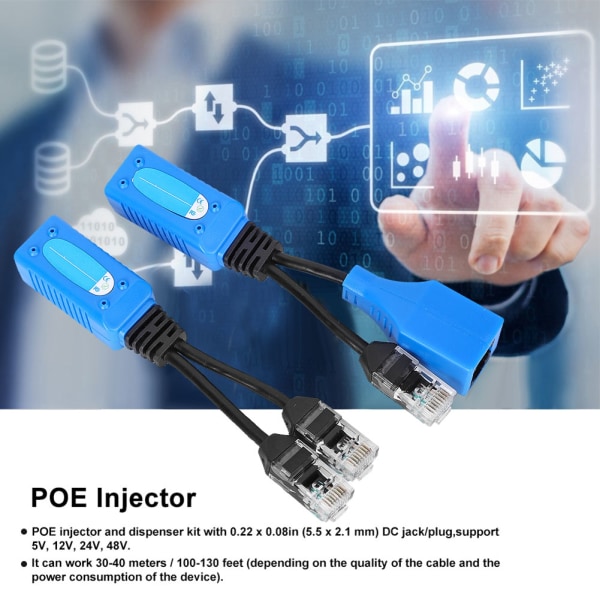 RJ45 strømkabelsæt - 2 stk POE Splitter RJ45 stik