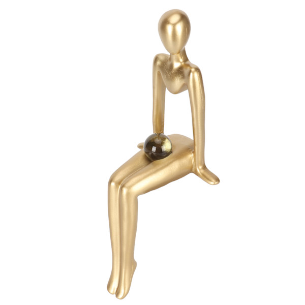 Gulldekor Sittende Statue Harpiks Samlerobjekt Abstrakt kunst Skulptur Skrivebord Skulptur Borddekor for hjemmedekorasjon