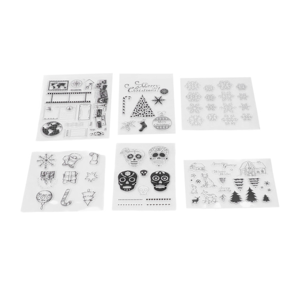 6 ark klare stempler par hodeskalle kart reise juledekorasjon mønster DIY transparente frimerker for kort lage dekorasjon