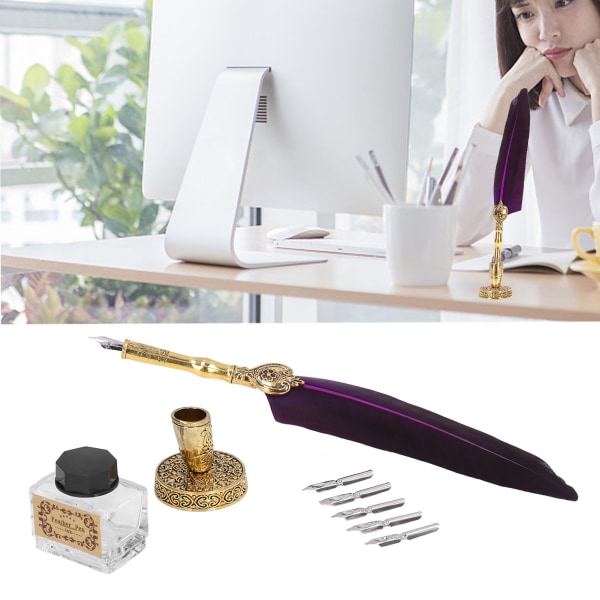 Vintage stainless Steel Quill Pen - utsøkt, elegant og glatt skrift Purple
