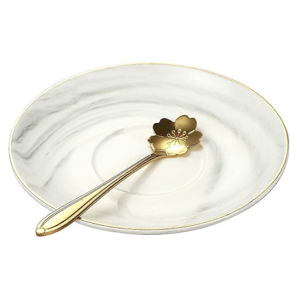 Marmor Keramisk Kop og Underkop Sæt Kamelia Mønstret Benporcelæn Kaffekrus Tekop Guld Kant med Kaffekop, Underkop og Ske, 200ml, Grå