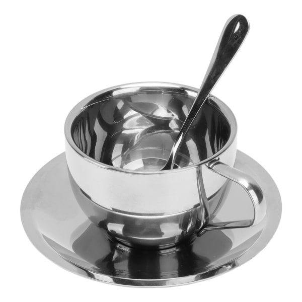 180 ml isolerad kaffekopp set 304 rostfritt stål dubbelväggiga muggar tekopp med fat sked