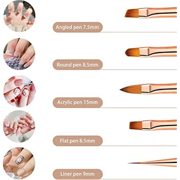 15 st Nail Art Penslar Set för DIY Ritning Måla (5 st)