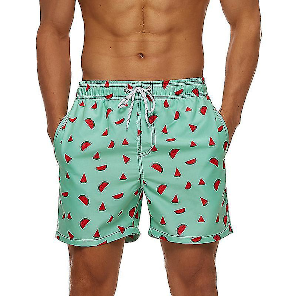 Escatch Snabbtorkande Herr Baddräkter Strand Shorts - Grön Vattenmelon, Storlek L