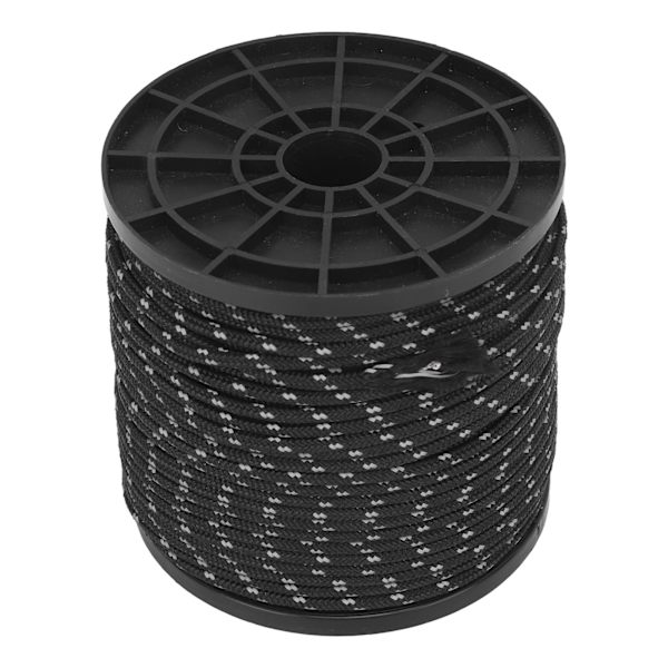 Reflekterande Campingrep Texturvävning 164ft 4mm Polyester Fallskärmslina för Resor Vandring Ryggsäck Svart