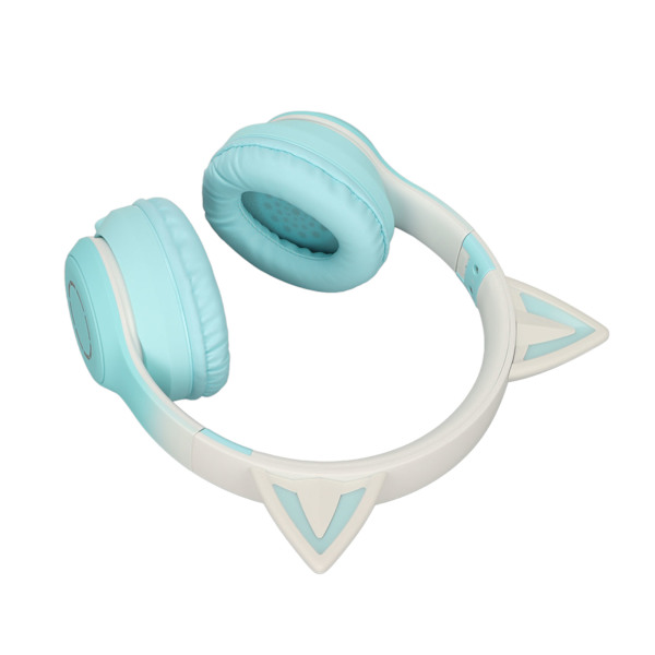 Cat Ear Bluetooth Gaming-hodetelefoner Trådløst sammenleggbart musikkhodesett med LED-lys Avtakbar mikrofon 3,5 mm kabel Grønn
