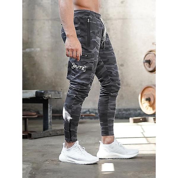 Herr camouflage sport cargo byxor - snygga dragkedja löpbyxor XXL mörkgrå 2