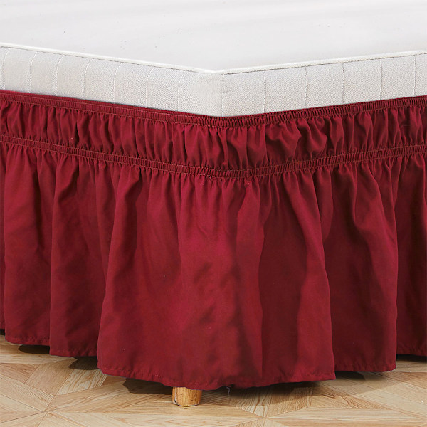 Bed Skirt Elastic Wrap Washable Fade Proof Wrap Around Bed Skirt for Home Hotel Wine Red King