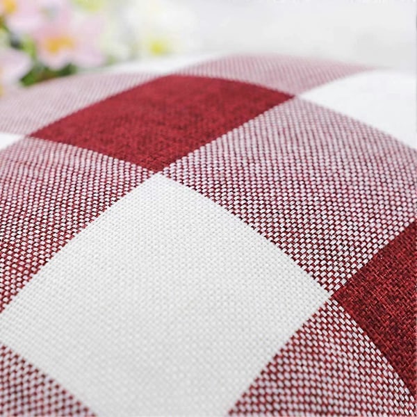 Sett med 2 Farmhouse Buffalo Check Plaid Pynteputetrekk Putetrekk Polyester Lin for Julehjem Dekor Rød og Hvit, 45 x 45 cm