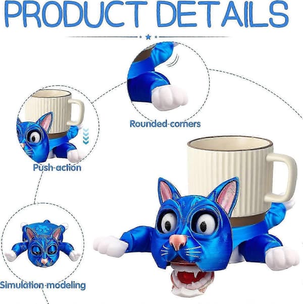 3D Funny Cat Coaster with Retractable Legs, Cute Kitten Coaster Gift, Interactive Drink Holder for Cups, Heat and Scratch Resistant Table Mats Gray
