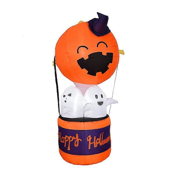 1,8 m Halloween Uppblåsbar Utomhus vit spöke varmluftsballong, Självuppblåsande Trädgårdsdekoration med Inbyggda LED-lampor för Helg/Fest/Trädgård, Hallo