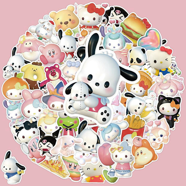 60 arkkia 3D Sanrio Jade Dog Pacha Dog KT Cat -tarroja, kannettavaan, vesikuppiin, matkatavaroihin, matkapuhelimeen, tee-se-itse-koristeluun