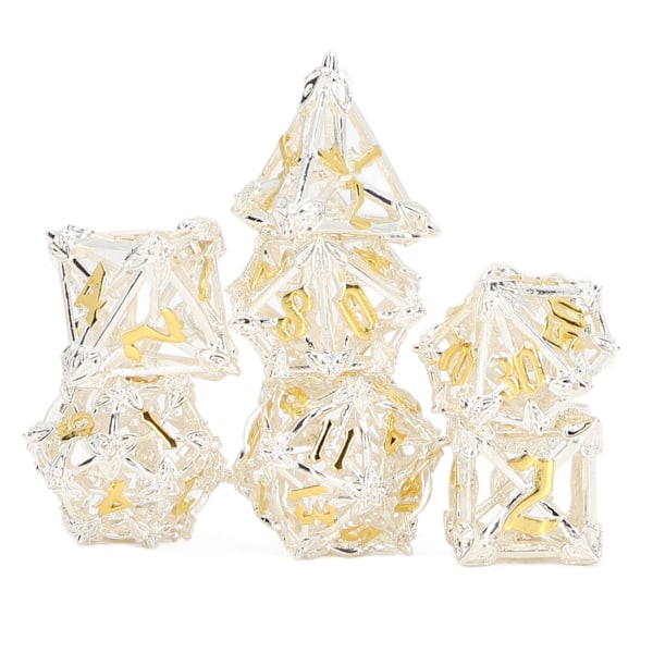 7 stk. Metal terning sæt hult polyhedral terning robust multifunktionel til brætspil rollespil hvid guld