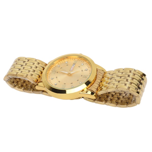 Klocka för män kvarts dag datum vattentät casual lyxig lysande modeklänning klocka med legering armband för affärer guld