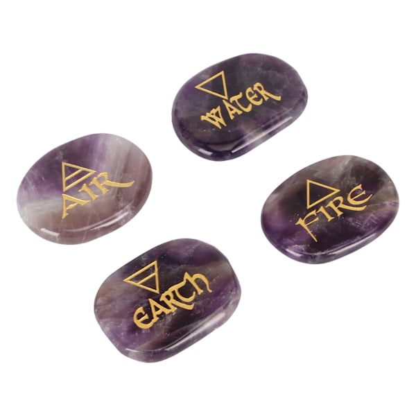 4 element Blandade stenar graverade triangulära symboler Jord Luft Brand Vatten Polerade runstenar för Reikikristaller Healing Ametist
