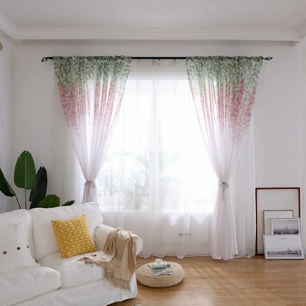 Polyester Vinduesgardin Valancer Voile Soveværelse Stue Dekoration (Pink)