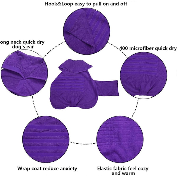 Hurtigtørrende kæledyrshåndklæde, mikrofiber stretch bomuld, hundebadekåbe, varm jakke design - Lilla - M