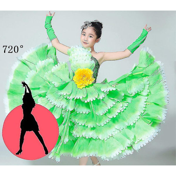 Moderni tyttöjen terälehtitanssimekko - Flamenco-ballsalihame juhliin, lavanäytöksiin ja kouluaktiviteetteihin 10-11 vuotta 720 vihreä