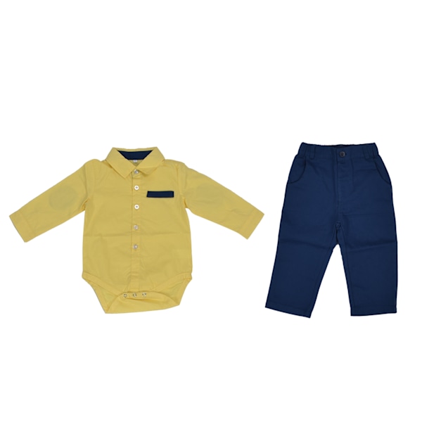 Baby Boy Gentleman Outfit Børns Fashionable Exquisite Skjorte Suspender Bukser Sæt til Fest Gul 90cm