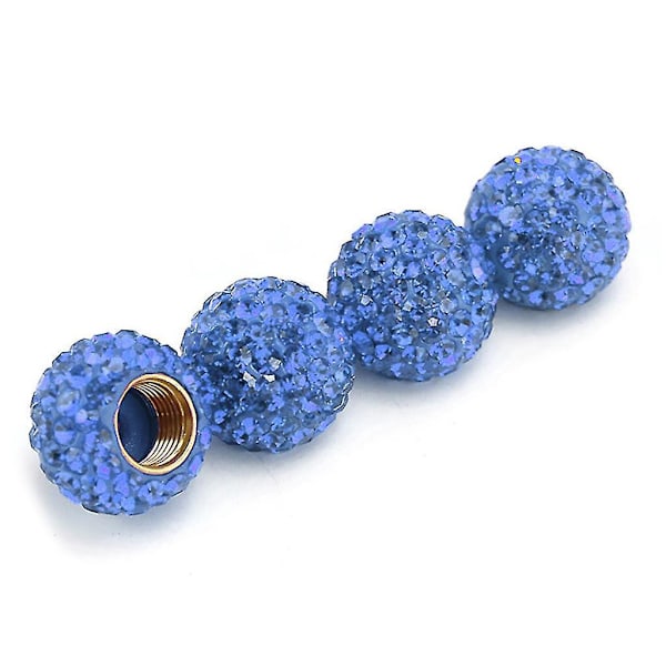 Handgjorda kristallrhinestone-bildhjulsdäckventilhattar (set med 4) blå