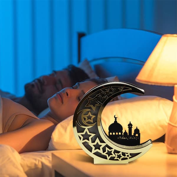Ramadan-dekorasjon Tre Eid Mubarak LED-lys Gylden Måne Hul Lampe