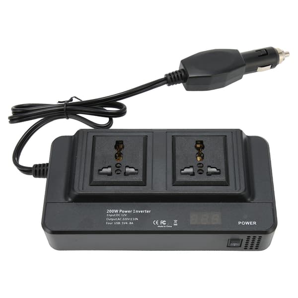 200W Power Inverter DC 12V til 220V AC med 2.1A 4 Port USB Multi Beskyttelse Universal til Køretøjer
