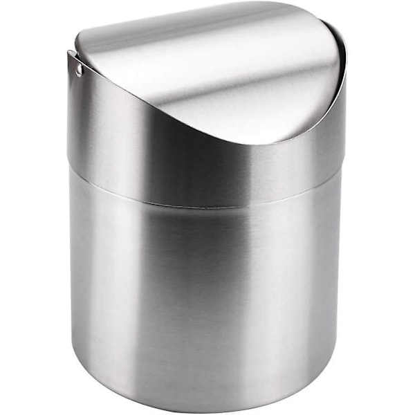 Mini Søppelbøtter for Skrivebord Stål Bord Søppelbøtte Mini Lokk Søppelkasse med Lokk for Hjemmekontor (12 * 12 * 16.5CM, 1.5L)