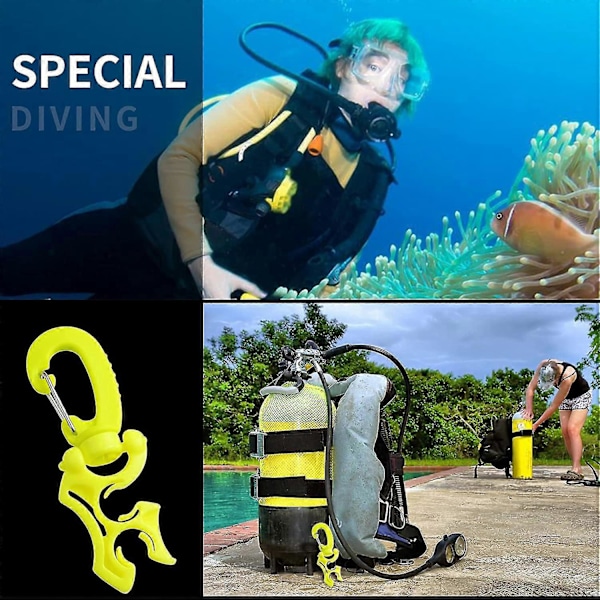 2 Pakker Scuba Slangeklemme Scuba Dykking Slangeholder Klemme, Dobbel BCD Slangeholder med Snapspenne