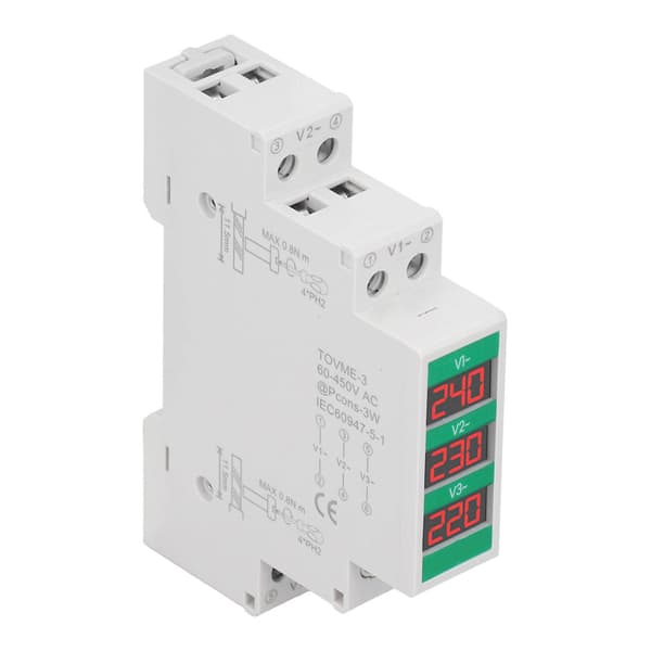 3-fas AC Voltmeter Din-skenmontering LCD Digital Display Spänningsmätare Elmätare 60-450V