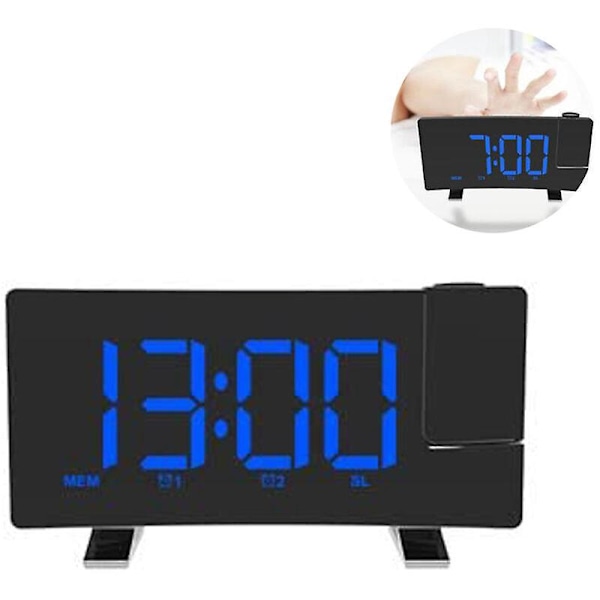 Projektionsväckarklocka, Digital Klockradio med USB-laddare, 0-Dimmer Full Range, Dubbel Väckarklocka för Tunga Sovare, Snooze