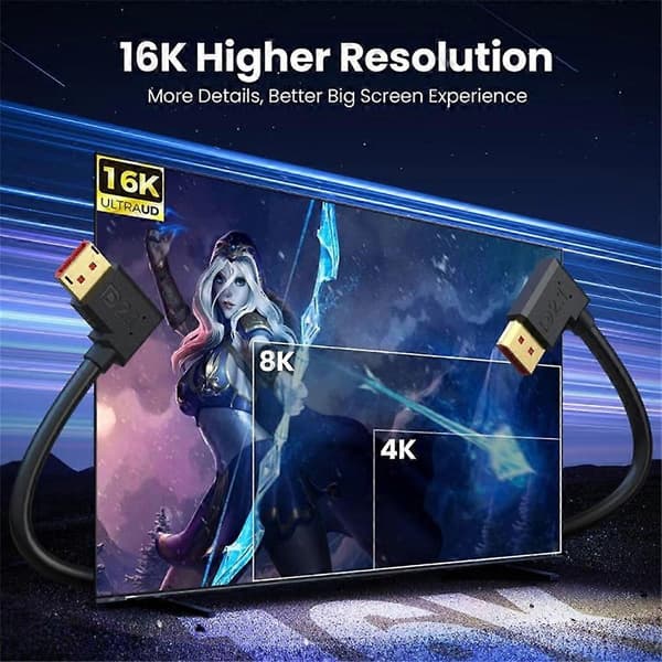 50cm Down-Angled DP2.1 Male to Female Adapter Cable 54Gbps 16K 30Hz DisplayPort Extension Cable