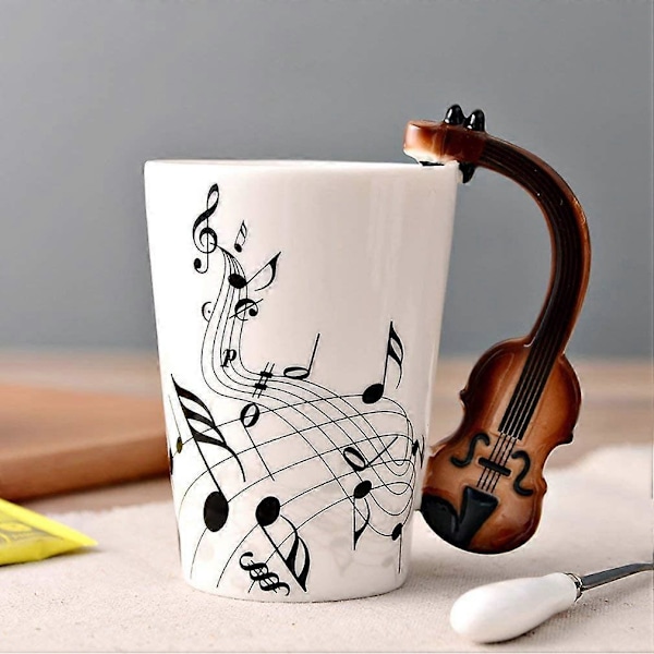 8.5oz Kreativ Musikk Krus Fiolin Stil Gitar Keramisk Krus Kaffe Te Melk Notelinje Kopp med Håndtak Kaffekrus Nyhet Gaver (Fiolin)