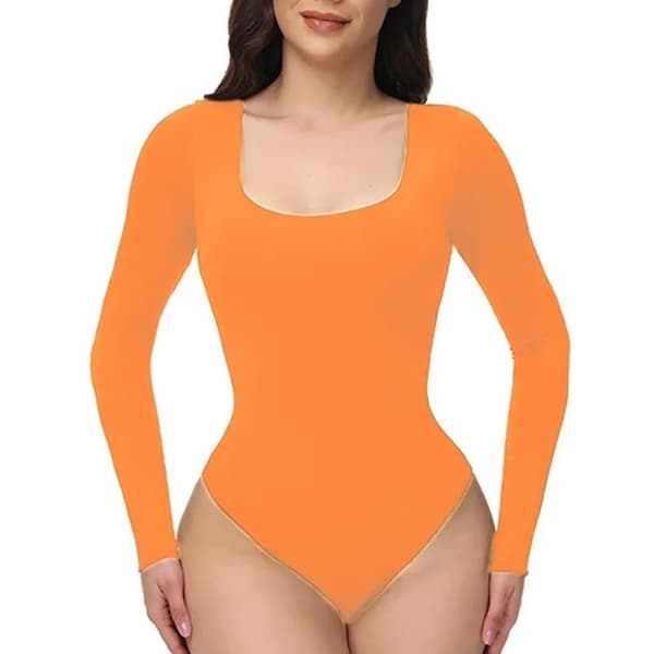 Kvinners Langærmet Bodysuit - Stilig, Slank Passform, Dansestudio, Oransje