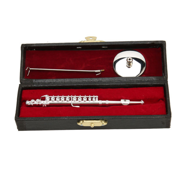 Kobber miniatyrfløytemodell med stativ og etui Minimusikkinstrumentkopi dukkehusmodell 4,3 tommer