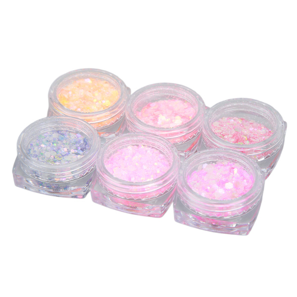6 stk Nail Glitter Powder Set Lysende dekorative paljetter Kunstforbedringer for gjør-det-selv manikyr