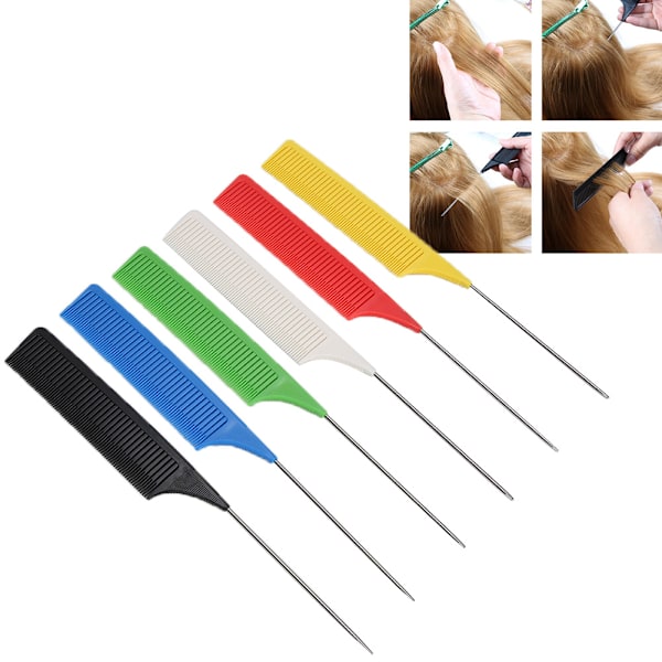 6 kpl Professional Rat Tail Combs Fine Tooth Teasing Comb -hiusten muotoilutyökalu parturiin