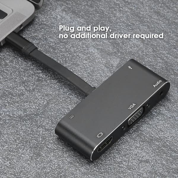 USB-C til HDMI/VGA-adapter med lyd og opladning - Sort 5-i-1
