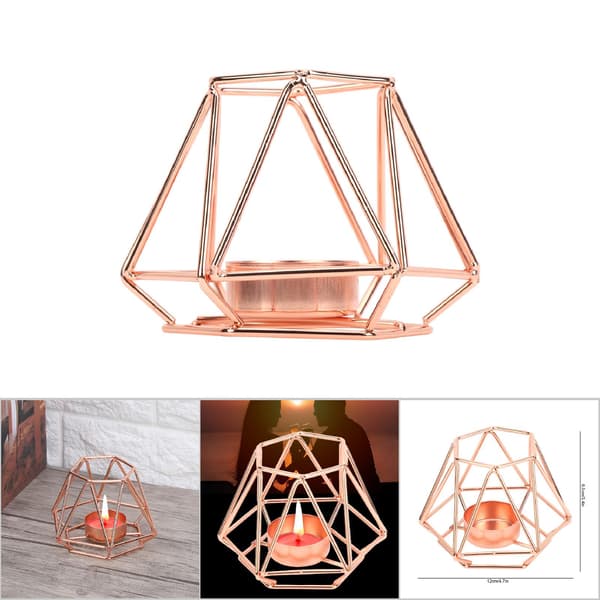 Små telys geometriske lysestaker for hjemmebordkunstdekor (Rose Gold S)