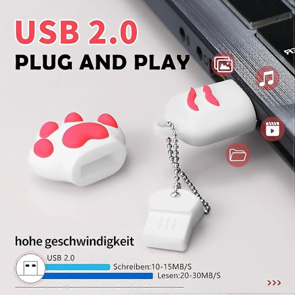 USB Flash Drive 128 GB, USB 2.0 Flash Drive, 128 GB Bærbar USB Stick USB Flash Drive Ekstern Lagring Hukommelse til Computere Fjernsyn Bil Hvid