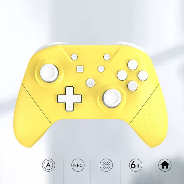 Bluetooth Gamepad NFC Somatosensorisk Dobbel Motor Vibrasjon Trådløs Spillkontroller med 3D Joystick for Switch Sitron Gul