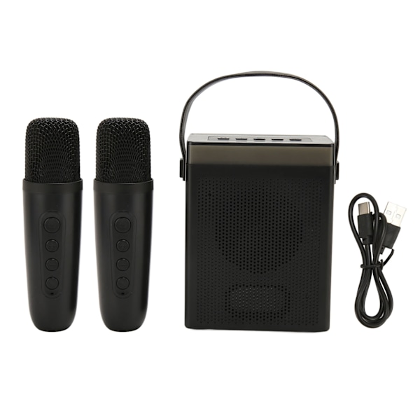 Karaoke-kone monitoiminen RGB-valaistus kannettava Bluetooth-kaiutin 2 langattomalla mikrofonilla aikuisille ja lapsille musta