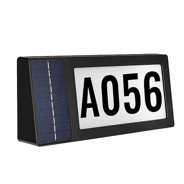 Solardriven adresskylt, upplysta husnummer solcellsdriven